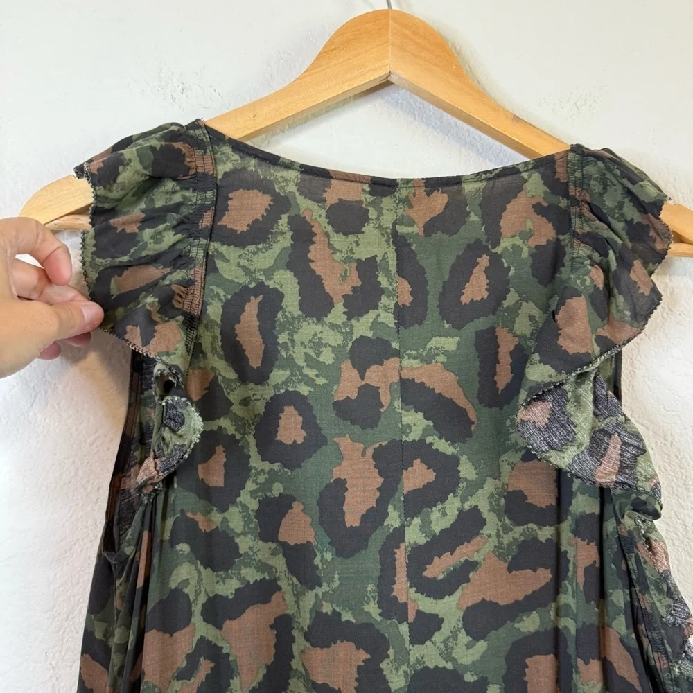Zadig & Voltaire Green Black Rebelle Leo Midi Dress V Neck Leopard Size Small - Picture 8 of 13